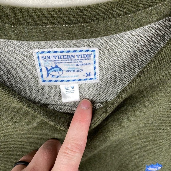 Southern Tide Olive Green Long Sleeve Upper Deck Pullover Sweater Size Medium - Picture 2 of 3